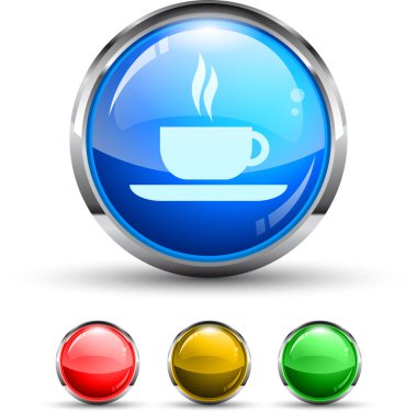 Kahve fincanı simgesi ve renkli düğmeler vektör illüstrasyonu.