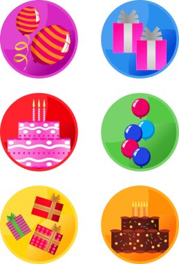 Web için doğum günü sembollerinin vektör illüstrasyonu.