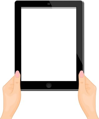 Tablet bilgisayarı ellerinde. vektör illüstrasyonu.