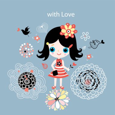 Çiçekli tatlı kız.