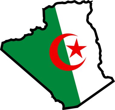 Beyaz arkaplanda Cezayir haritası ve bayrağı 