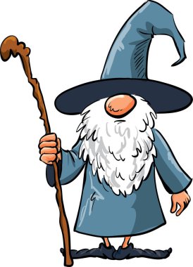 Beyaz arkaplanda çubuğu olan bir sihirbazın vektör çizimi.