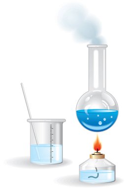 Laboratuvar şişesi ve su.