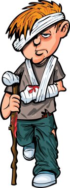 Genç yaralı bir adamın karikatür çizimi