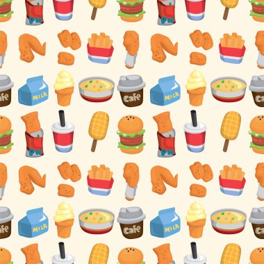 Beyaz arka plandaki fast food şablonu, kusursuz desen