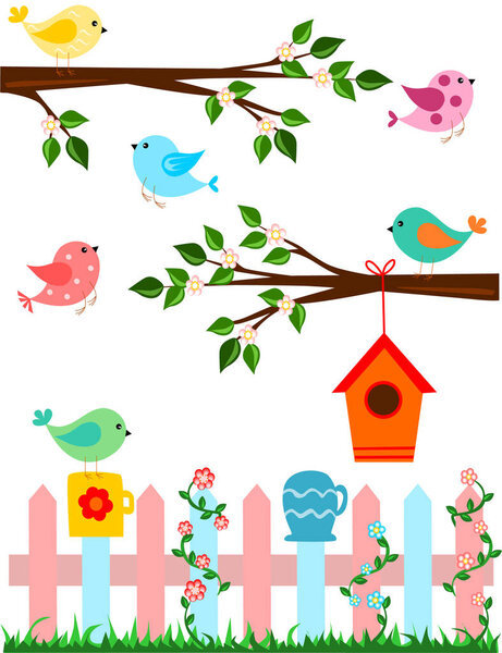 birds spring background vector illustration 