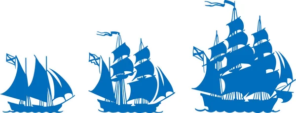 Vector Set Blue Sailboats White Background — Stock Vector