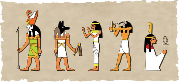 vector set of Egyptian characters with different symbols of ancient Egypt