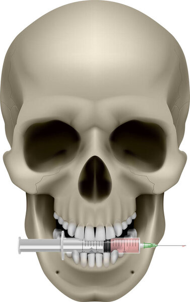 human skull with syringe