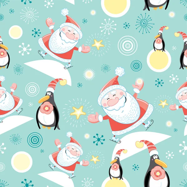 Christmas Penguins Seamless Pattern Background — Stock Vector
