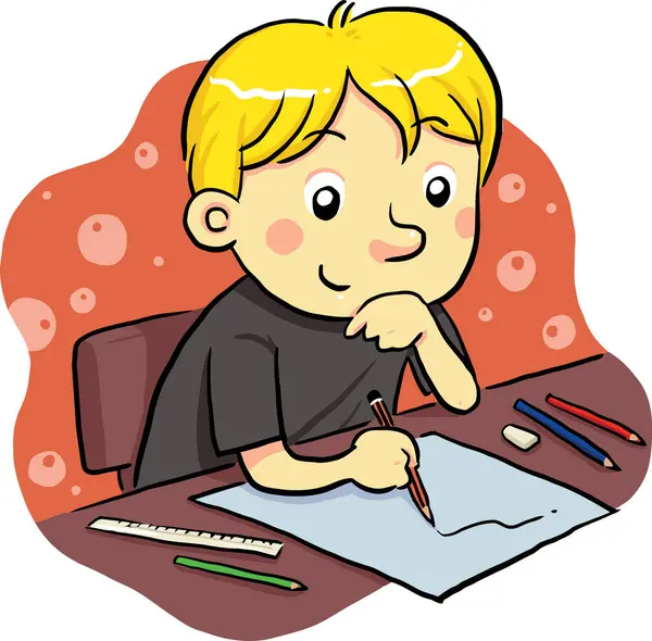 Ein Junge Grauen Hemd Schreibt Einen Brief — Stockvektor