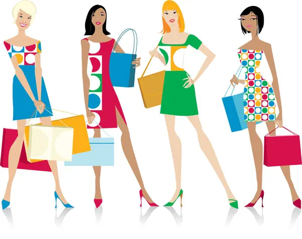 ショッピング女性のベクトル イラスト — ストックベクタ