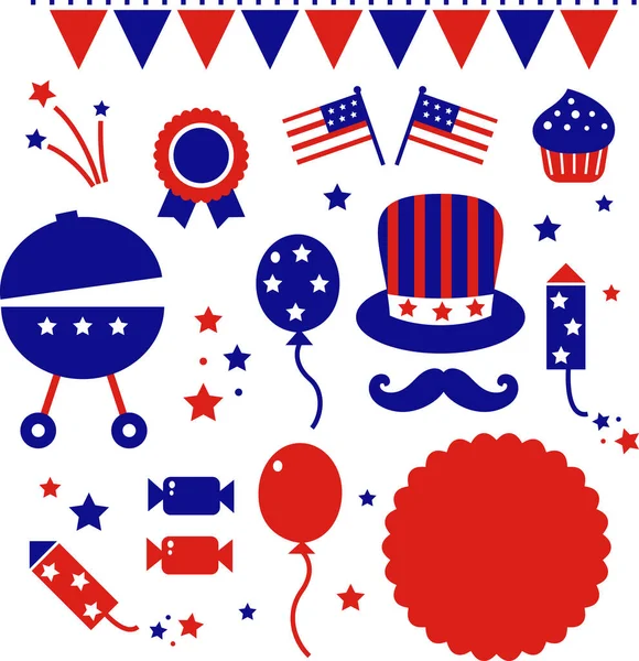 Independence Day America Set July Vector Illustration — Stock Vector