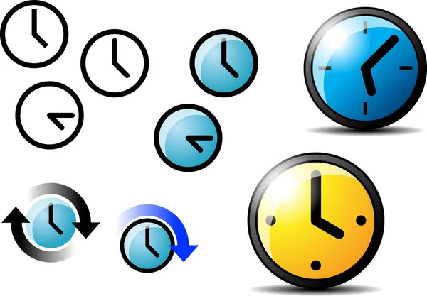 Time Clocks Vector Icons Set — Stock Vector