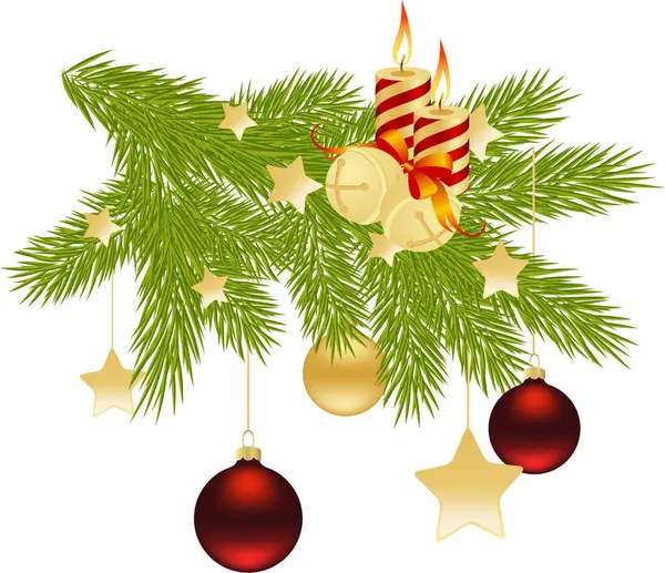 Weihnachtsdekoration Tannenzweig Und Kerzen Auf Weißem Hintergrund — Stockvektor