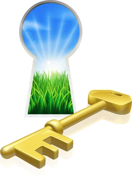 Golden Key Lock Hole — Stock Vector