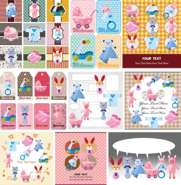 Sevimli hayvanların olduğu bir kart seti.