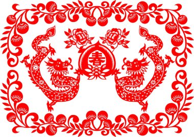 Çin kırmızı çiçek sanat tasarım vektörü