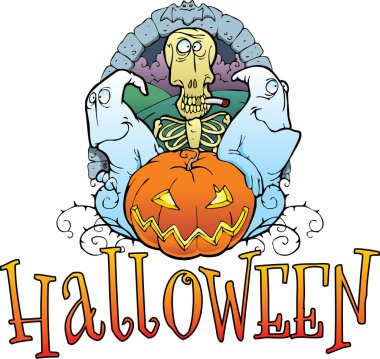 Ürkütücü karakterli cadılar bayramı illüstrasyonu