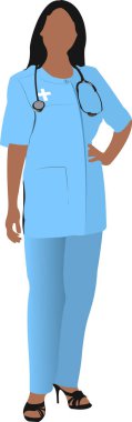 Steteskopla ayakta duran genç bir kadın doktor.