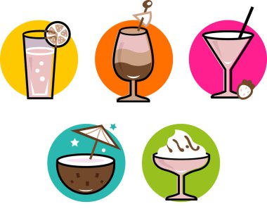 Kokteyl ve içki seti. vektör illüstrasyonu.