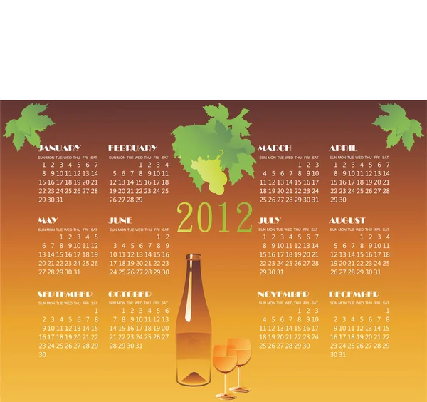 Kalender Mit Weinflasche Vektorillustration — Stockvektor
