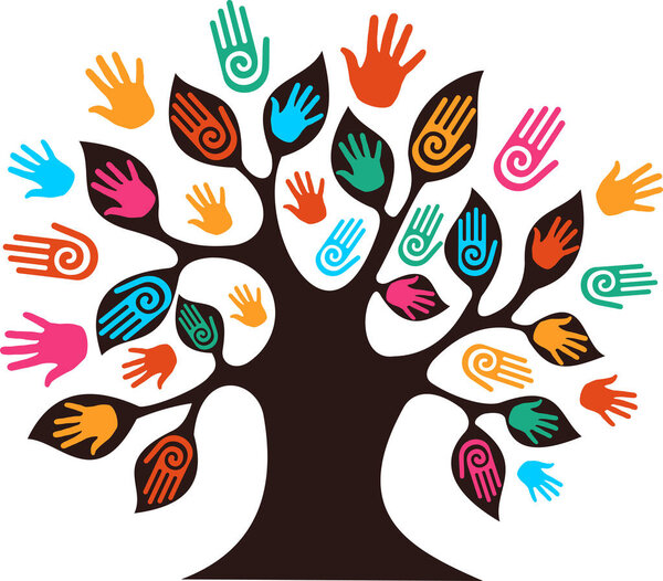 human hands as tree leaves  icon logo design