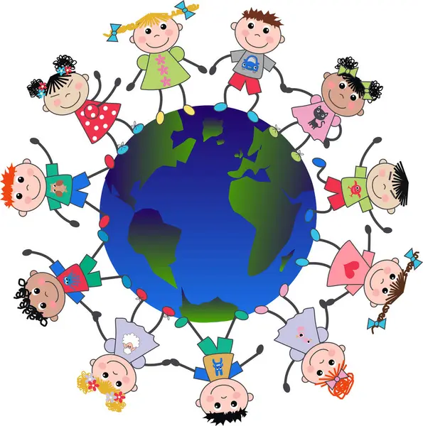 Les Enfants Avec Planète Terre Illustration Vectorielle — Image vectorielle