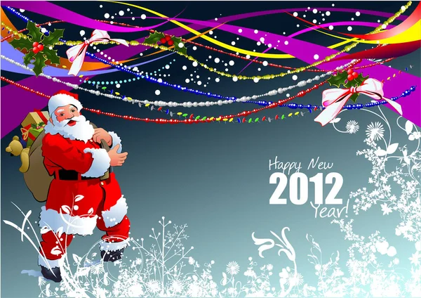 Feliz Ano Novo Cartão Com Santa Claus — Vetor de Stock