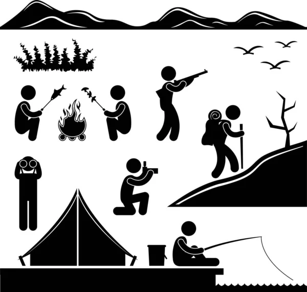 camping and outdoor recreation icons set