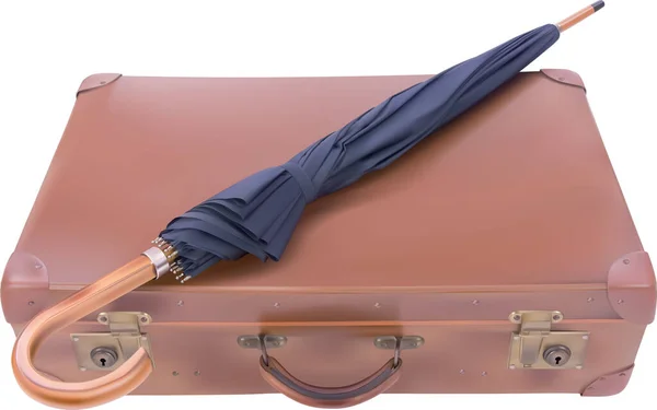 Beyaz Arkaplanda Bavul Şemsiye — Stok Vektör