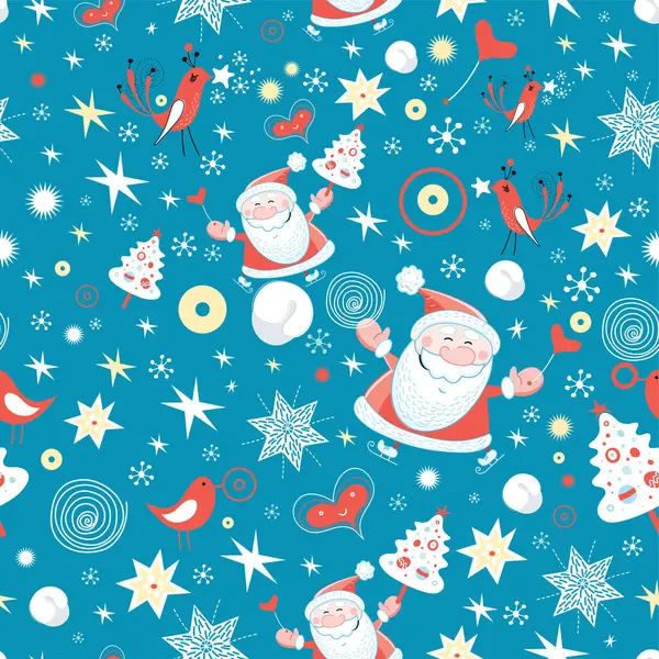 Seamless Christmas Pattern Santa Claus Snowflakes — Stock Vector