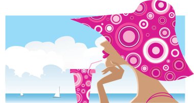 Tatil sırasında güzel bir kadının resmi. 