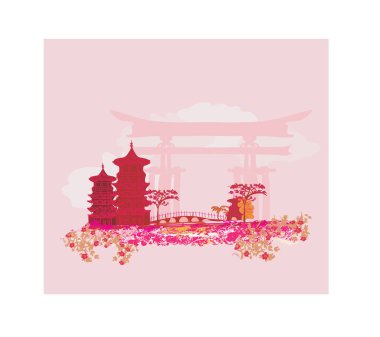 Güzel bir Çin tapınağının vektör çizimi