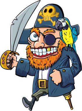 Çizgi film kaptanı elinde kılıç tutuyor.