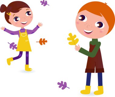yaprakları ile oynayan çocuklar