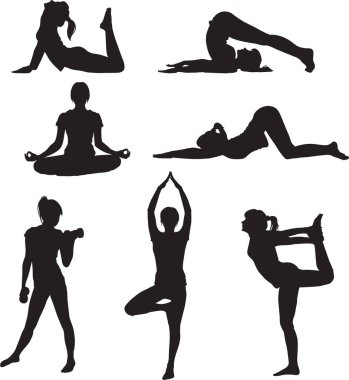 Yoga yapan insanların vektör silueti