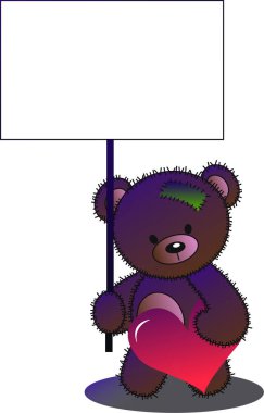 Elinde boş bir tabela tutan sevimli bir çizgi film ayısı.