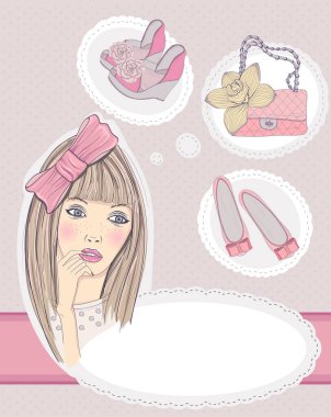 Pembe arka planda güzel bir kızın resmi, moda konsepti.