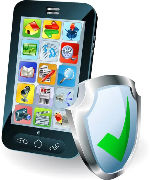 Telefone Celular Com Escudo Seguro — Vetor de Stock