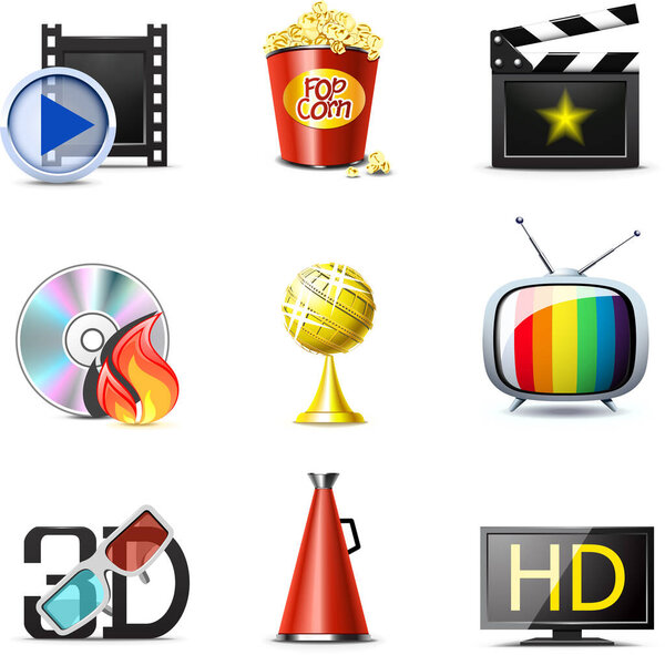 Набор иконок для кино, стиль мультфильма
