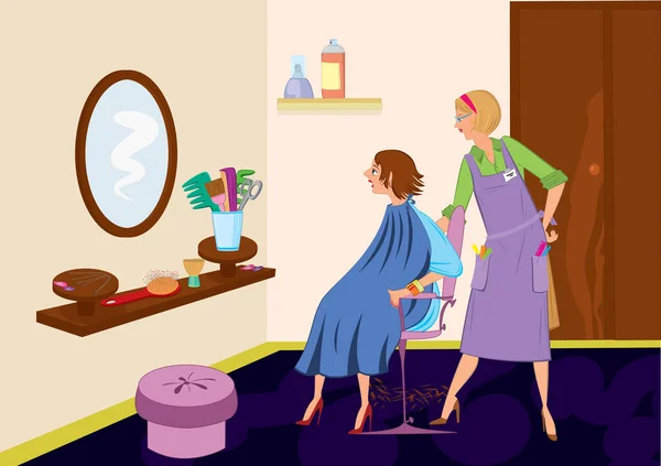 Illustration Women Hairdressing Salon — Stock Vector