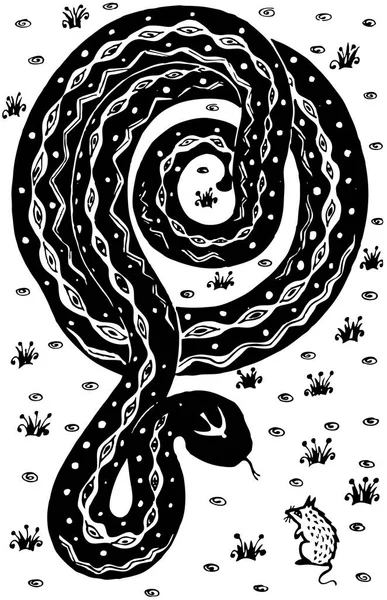 Ilustración Dibujada Mano Serpiente — Vector de stock