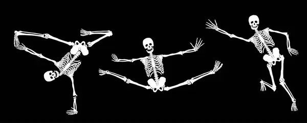 Ilustracja Ludzkich Szkieletów Czarnym Tle — Wektor stockowy