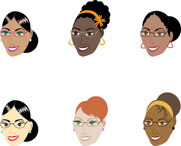 戴眼镜的一组妇女 — 图库矢量图片
