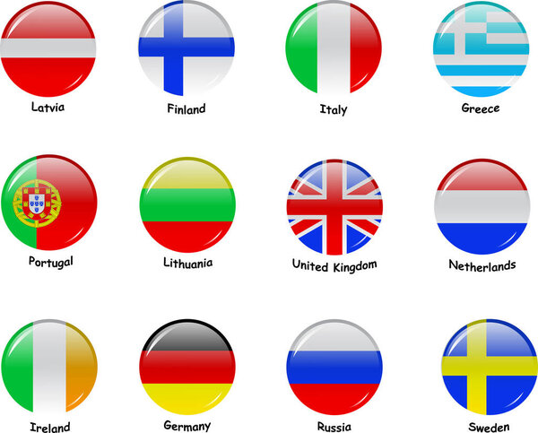 флаги, круглые кнопки, векторная иллюстрация
