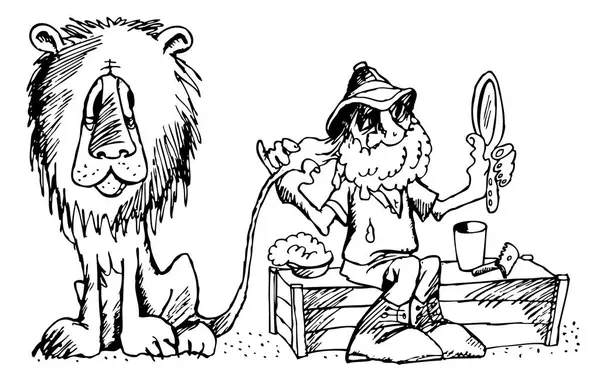 Illustration Cartoon Lion Man Beard Mustache — Stock Vector
