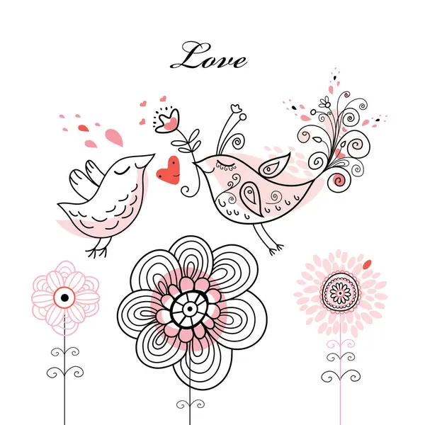 Vector Ilustración Las Aves Amor — Vector de stock