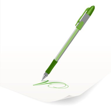 Kağıt üzerinde yeşil kalem. vektör illüstrasyonu