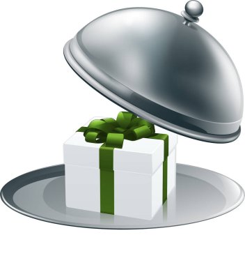 Gümüş tabakta 3D beyaz hediye kutusu